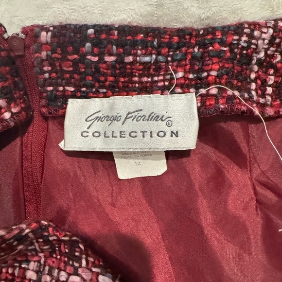 Giorgio fiorlini red pink black Tweed Jacket & Skirt Set fringe Y2K powersuit - Picture 5 of 9